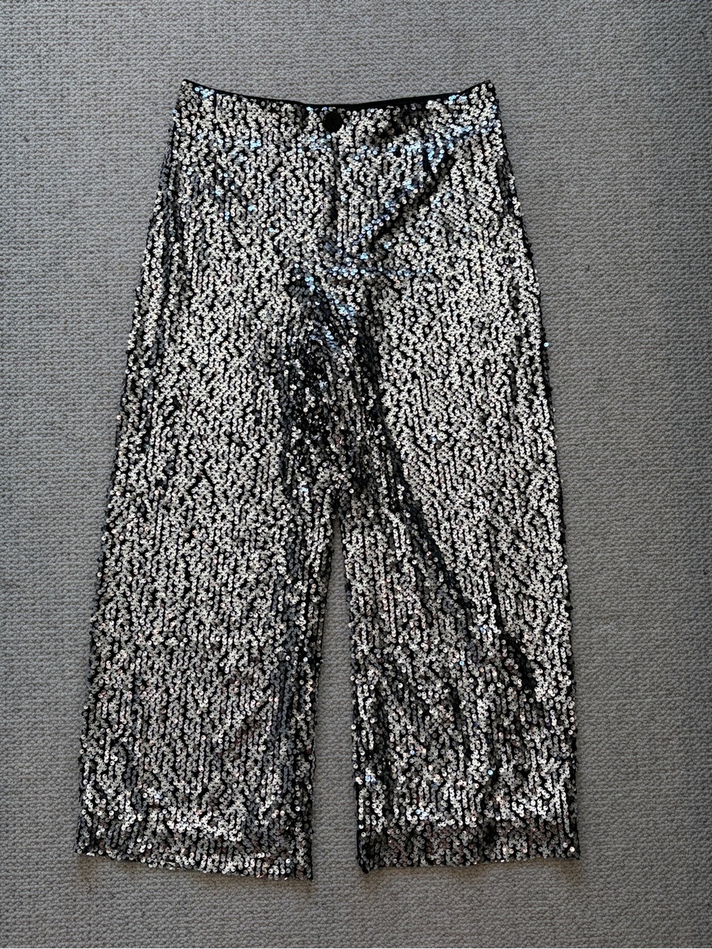 Maeve Anthropologie Colette Silver Sequin Wide Leg Pants 28